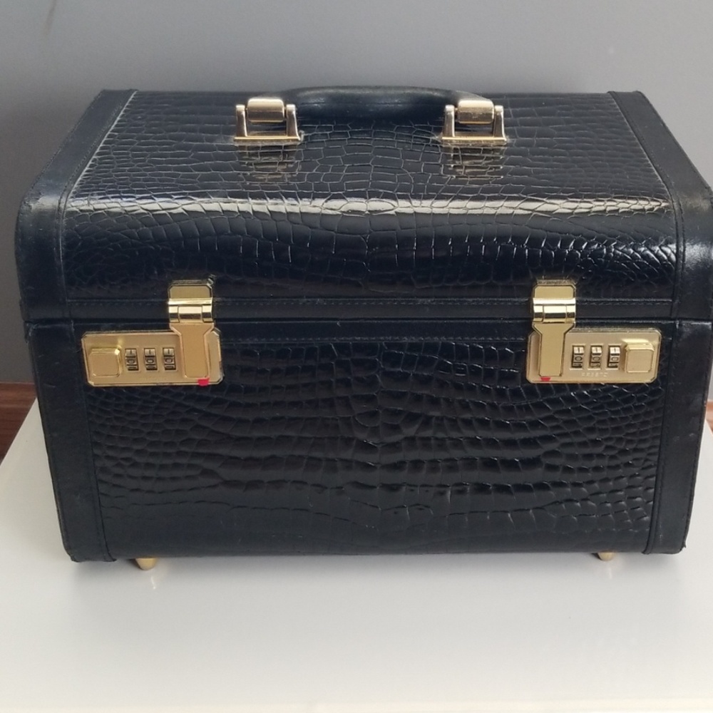Fendi Train Case Crocodile Embossed Leather